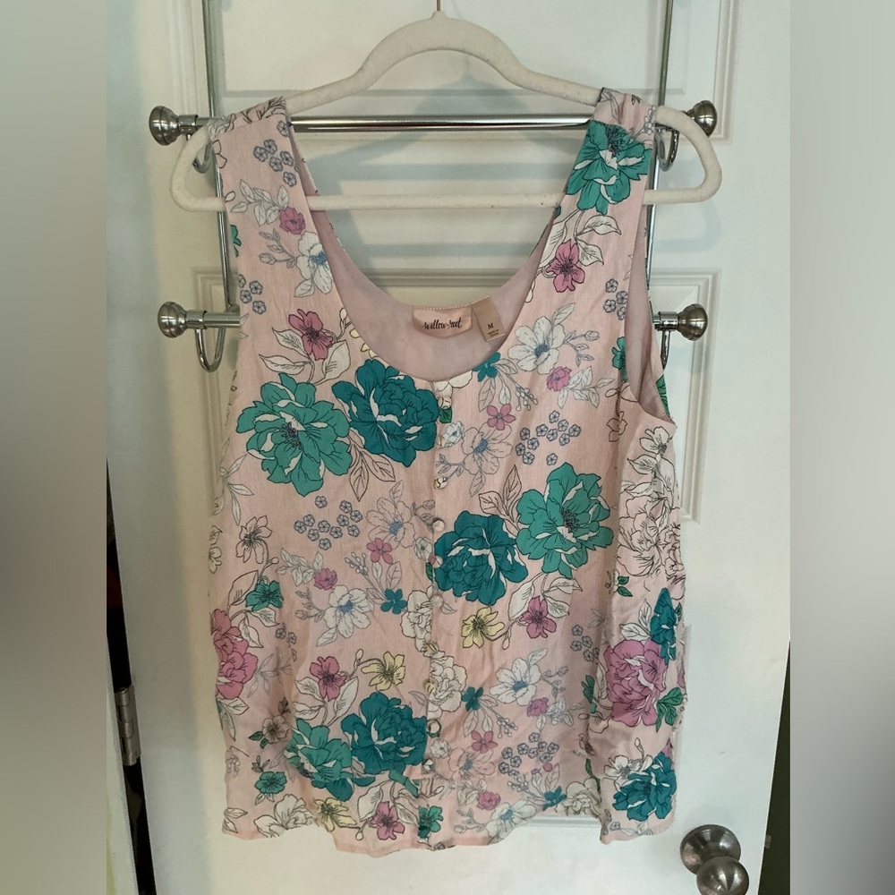 Willow & Root Floral Sleeveless Top - Pink and Green